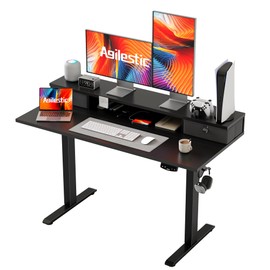 Agilestic 48 x 24 Inches Electric Standing Desk with 2 Storage Drawers, Adjustable Height Sit and Stand Computer Table with Splice Board, Black