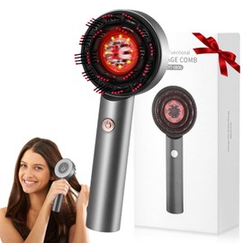 Scalp Massaging Brush and Hair Oil Applicator, Electric Scalp Massager for Hair Growth, Red Light Therapy Cordless Head Massage Comb, IPX7 Waterproof, 3 Massage Modes & 6ML Oil Dispenser, Gray