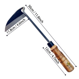 12 Inch Japanese Gardening Hand Weeding Sickle, Weeding Hoe with Long Wooden Handle
