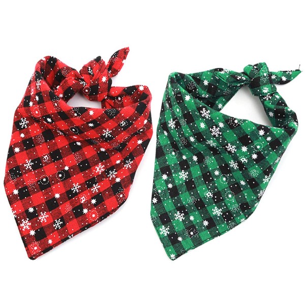 Malier 2 Pack Dog Bandanas Christmas Classic Plaid Bandana with Snowflake Pet Scarf Triangle Bibs Kerchief Set Pet Costume Outfit Accessories for Small Medium Large Dogs Cats Pets