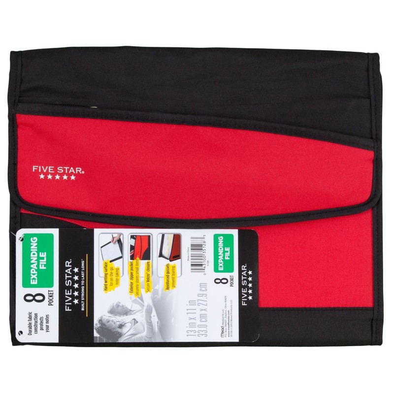 Five Star Expanding File Folder, 8-Pocket Expandable File Folder, Red