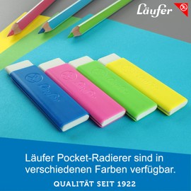 Läufer 69264 Pocket Eraser, Eraser for Pencils and Coloured Pencils, Pink, with Protective Case, Eraser for Trouser Pocket