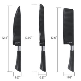 6pcs Stainless Steel Kitchen Knife Set, Nonstick Ceramic Coating Wave Blade, Rustproof Sharp Chef Knife for Cooking Restaurant