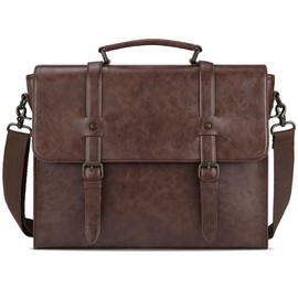 Leather Mens Messenger Bag Vintage 15.6 Inch Waterproof Leather Laptop Briefcase Satchel Shoulder Bag Computer Laptop Bag Coffee