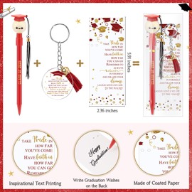 Weekgrat 30 Sets Graduation Gift Bulk Class of 2025 Gifts Graduation Smile Pens with Tassel Blessing Keychains Positive Bookmarks Party Favors for Teacher Students School Supplies(Red)