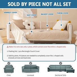 Velvet Quilted Couch Sofa Cover, Soft Sectional Couch Covers, Non-Slip Sofa Slipcover for Dogs Cats Pet Love Seat Recliner Leather L Shaped, Armrest Backrest Cover (Color : #16, Size : 70x210cm/1PC