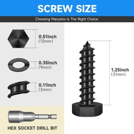 (20-Set) 5/16 x 1-1/4" Lag Bolts, Stainless Steel Heavy Duty Hex Head Lag Screws for Wood, Commercial/Industrial Grade 5/16 Bolts, Mounting Screws Bolts Kit, Black Oxided by Marysino