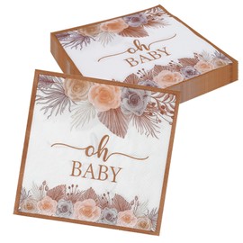 Gleemix Servietten Babyparty 20 Stück, Oh Baby Servietten, Servietten Kommunion Rosa 33x33cm, für Babyparty Deko Mädchen, Gender Reveal Party Decorations