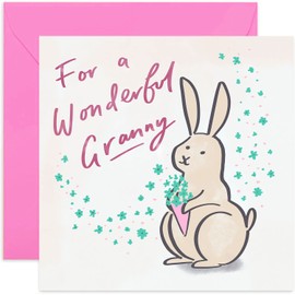 Old English Co. Happy Birthday For A Wonderul Granny Card - Square Flower Birthday Card | Suitable Card for Granny | Blank Inside & Envelope Included