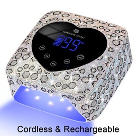 CHRISTINE SHELLY Cordless UV Nail Lamp 72W, Rechargeabl UV Light for Gel Nails, LED Nail Lamp with 5 Timer Modes, Professional Nail Dryer for Salon & Home (Pink Diamond) Polish - Color: Black-White Diamond（Cordless/Batteries Built-In)