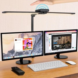 Rtrevlo LED Desk Lamp with Clamp, Dimmable Architect Table Lamp for Home Office, 24W Ultra-Bright Dual-Screen Computer Lamp with Remote Control, 25 Lighting Modes for Study Drafting Black