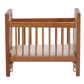 Miniature Crib 1/12 Scale Cute Style Oak Material Vivid Attractive Dollhouse Crib Props Toys for Decoration Maroon