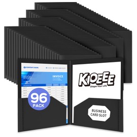 Kioeee Plastic Folders with Pockets (96 Pack), Heavy Duty Plastic Folders with 2 Pocket and Business Card Slot. Fit Letter Size Paper, Black for School