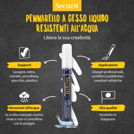 SECURIT - Set Da 2 Pennarelli A Gesso Liquido Resistenti all'Acqua - Per Lavagne, Vetro, Metallo, Porcellana, Specchio, Plastica - Punta Media 2-6mm - Colore Bianco