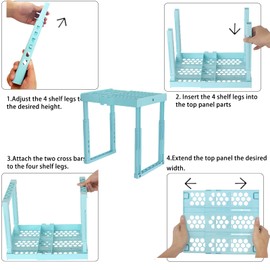 Locker Shelf Adjustable Height and Width, Locker Organizer for Work, Locker Shelves for School Locker, Stack-able Locker Stand Tools for Gym Locker, Locker Accessories Stuff, Mint-Blue, Pack of 2