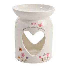 Love Life - Wax Melt Ceramic White Burner - Mum - Mother's Day & Birthday Gifting & Homeware - Floral & Bee Detailing - H: 11cm x W: 8cm.