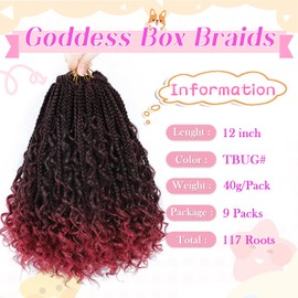 Kelagoo Goddess Box Braids Crochet Hair 12 Inch, 9 Packs Bohomian Box Braids Crochet Hair for Black Women, Pre-Looped Crochet Braids with Curly Ends (12 Inch (Pack of 9), TBUG)