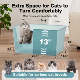 LoopTime Extra Large Cat Litter Box with High Sided,24.8" Lx11.4 Wx13 H,Clear Jelly Color, Jumbo Litter Box for Big Cats,XL Cat Box for Multiple Cats,Kitty,Giant,Anti-Splashing,Easy to Clean (Blue)