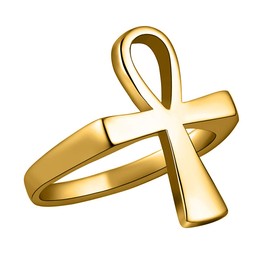 HZMAN Retro Ancient Egypt Ankh Cross Stainless Steel Ring for Men Women (Gold, 11)