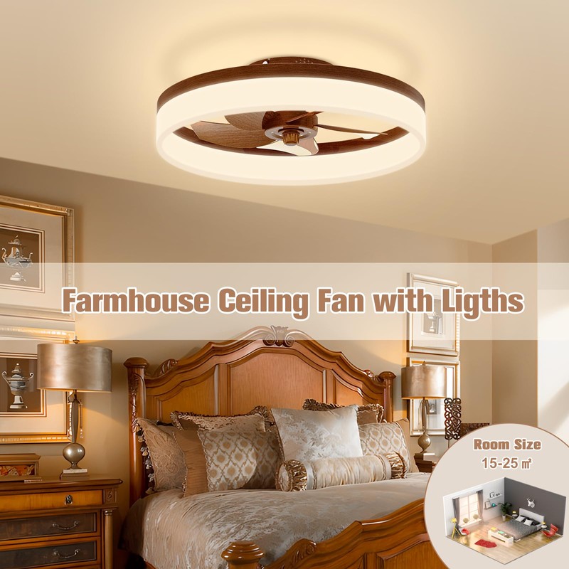 VOLISUN Farmhouse Ceiling Fans with Lights and Remote, 19.7in Low