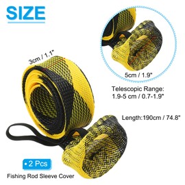 PATIKIL 75" Rod Socks, 2 Pieces Fishing Rod Sleeve Cover Braided Mesh Pole Protector Gloves Fishing Tools Flat End Spinning Fishing Rod Fly Rod Ice Rod Casting Rod, Black Yellow