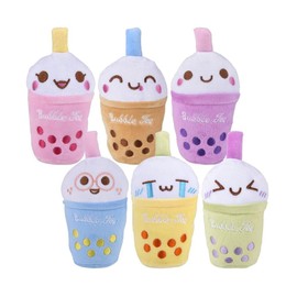 Six (6) Count Plush Boba Bubble Tea Stuffed Toy Characters with Facial Expressions, 4", 5", or 6" (Six (6") Inches)