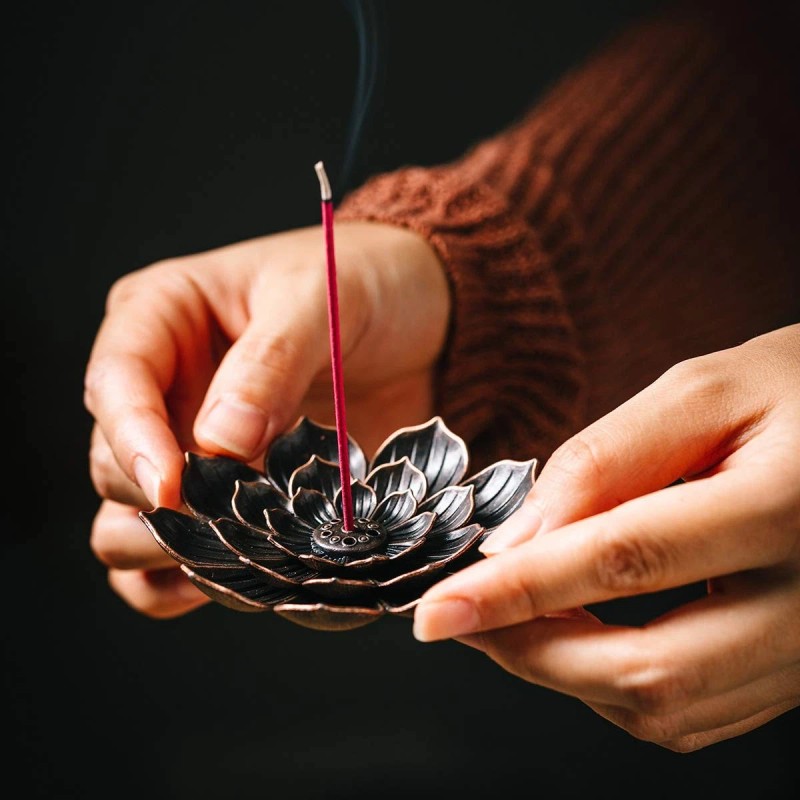 GARMOLY Brass Lotus Incense Holder, Incense Sticks Burner, Incense Ash