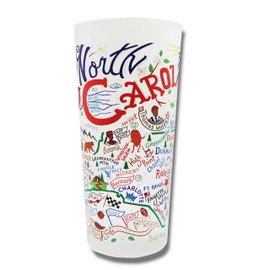 Catstudio Drinking Glass, North Carolina Frosted Glass Cup for Kitchen, 15oz Dishwasher Safe Tumbler for North Carolina Lovers