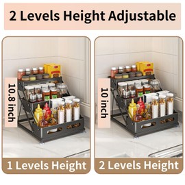 Spice Rack Organizer for Cabinet, Adjustable 3 Tier Spice Organizer Shelf for Kitchen, Cabinet, Countertop, Pantry, Space Saving Design, with Protection Railin, Kitchen Organizers and Storage