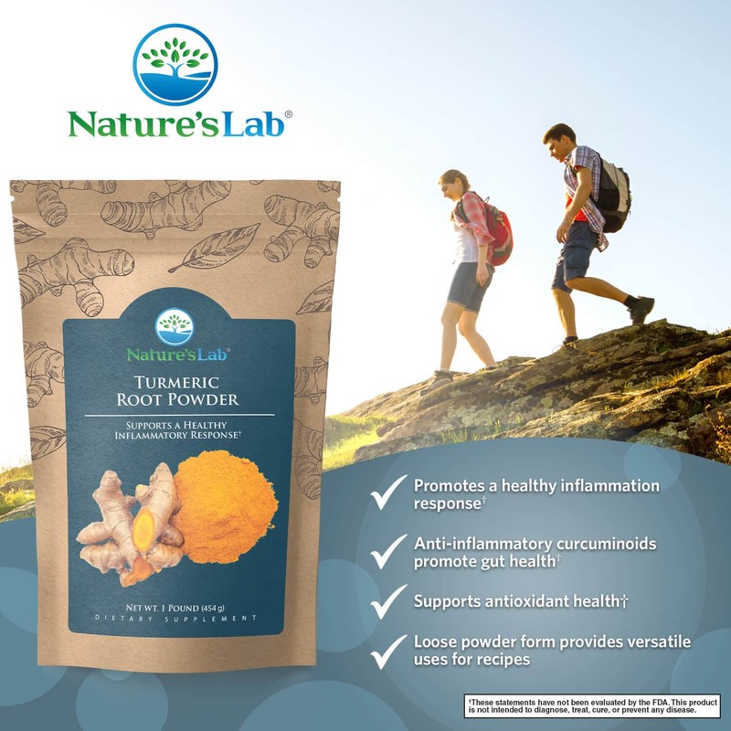 Nature's Lab Turmeric Root Powder - 1lb Bag (64 Servings)