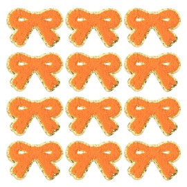 PATIKIL Bow Patches, 12 Pcs Chenille Iron on Patch Bow Embroidered Patch Sew on Patch Gold Edges for DIY Hat Jacket Clothing Bags DIY Decoration, Orange, 2.8" x 2"