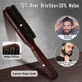 Mens Hair Brush and Beard Brush Set,Boar Bristle Beard Brush,Wide Tooth Comb,Round Hair Brush,Texture Comb for Hair Detangle,Blow Dry,Cutting,Parting and Styling,Gifts for Men