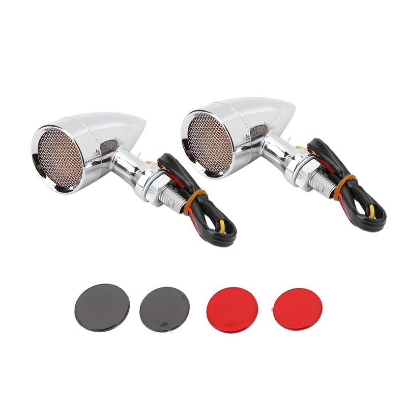 2Pcs Motorcycle Turn Signal Lamp Brake Light Vintage Grille Modification