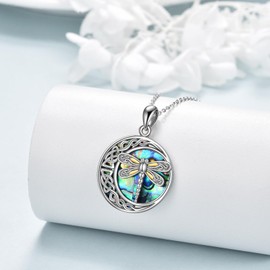 Dragonfly Necklace Sterling Silver Abalone Shell Dragonfly Pendant Necklace Celtic Dragonfly Jewellery Gifts for Women
