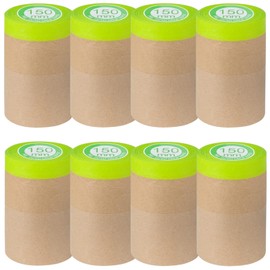 KUANVE 8 Rolls Pre-Taped Masking Paper for Painting, 6 Inch x 50 Feet Tape and Drape Painters Paper, Self-Adhesive Kraft Paper Paint Protective Film for Auto Body, Home Furniture, Wall Covering