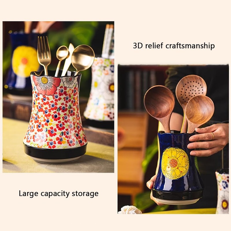WAYUTO Ceramic Kitchen Utensil Holder Multi-Functional Large Capacity Utensil Storage