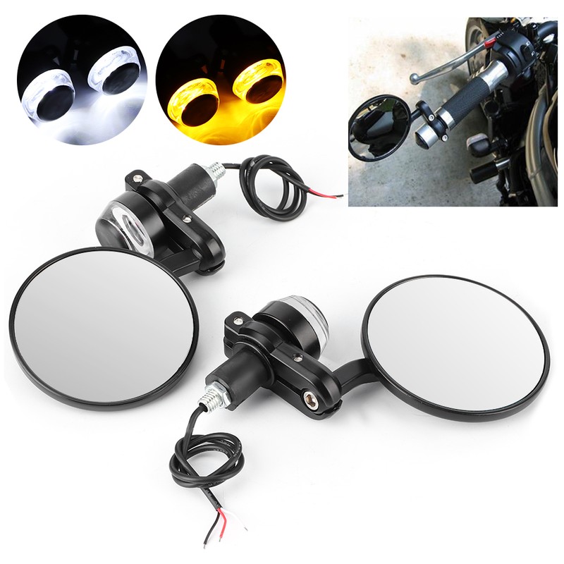 2pcs 7/8in Handlebar Rearview Mirrors with LED Turn Signal Amber
