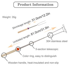Fine jade2 Pack of 8 Barbecue Skewers Telescopic Marshmallow Roasting Sticks Stick Bread Skewers for Camping, Garden Party, Barbecue Party (31-81 cm)
