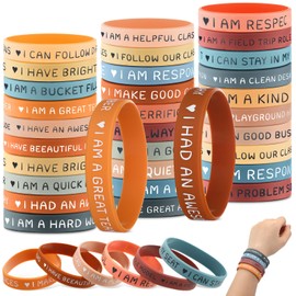 Lineshading 30 Pcs Motivational Quote Silicone Bracelets Bulk Inspirational Rubber Wristbands Stretch Silicone Bracelets Unisex Accessories for School Students Class (30 Designs)