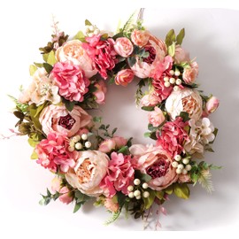 Peony Spring Wreaths for Front Door Outside Rose Summer Door Wreath Full 15 Inch Handmade Fall Winter Wreaths for Front Door Wall Window Decor