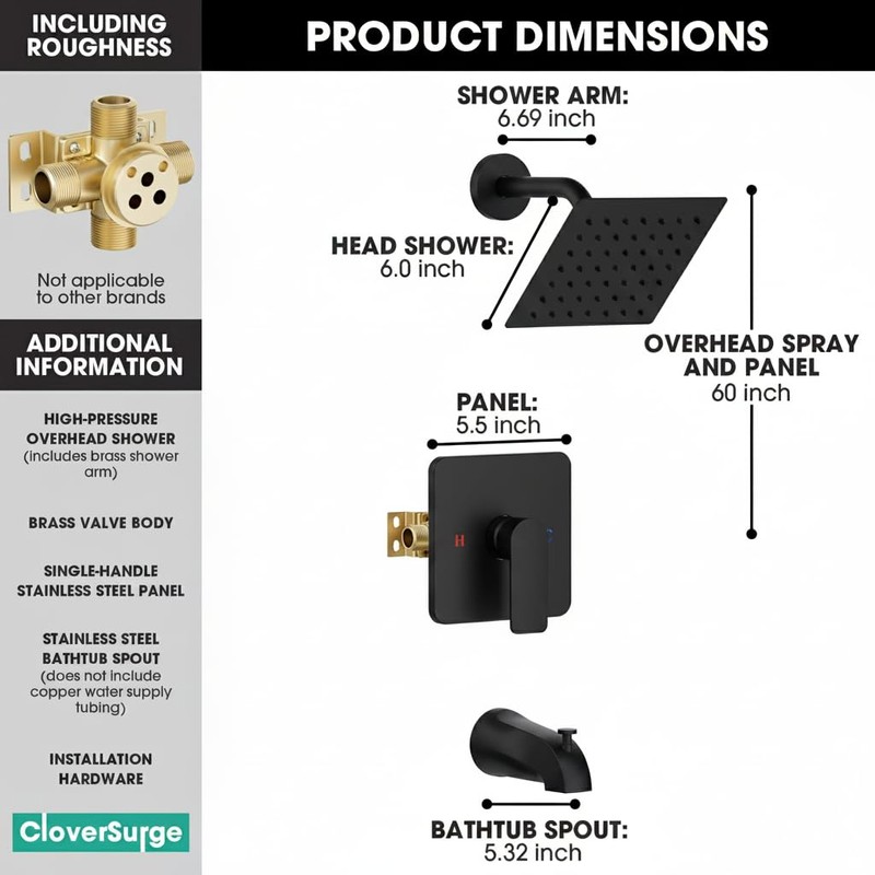 Shower Faucet Set Matte Black, Shower Valve Kit with Bathtub