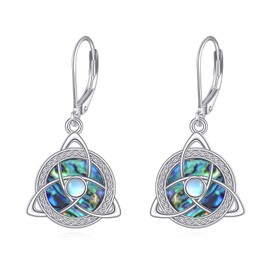 AXOMY Celtic Knot Earrings 925 Sterling Silver Moonstone Celtic Knot Dangle Leverback Earrings Trinity Jewelry Gifts for Women Mother Friends
