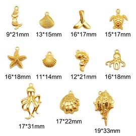 GraceAngie 100pcs Sea Animals Marine Life Charms Pendants Gold Ocean Themed Charms for Jewelry Making Findings Crafting Accessory for DIY Necklace Bracelet