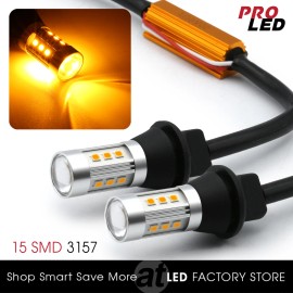 Syneticusa 2x 3157 Error Free All in One Amber Yellow Rear Turn Signal LED Light Bulbs