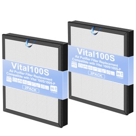 2 Pack Vital 100S Replacement Filter for LEVOIT Vital 100S & 100S-P Air Purifier, True H13 HEPA + High-Efficiency Activated Carbon, 3-in-1 Filter for Home, Bedroom,Dust & Odor Elimination