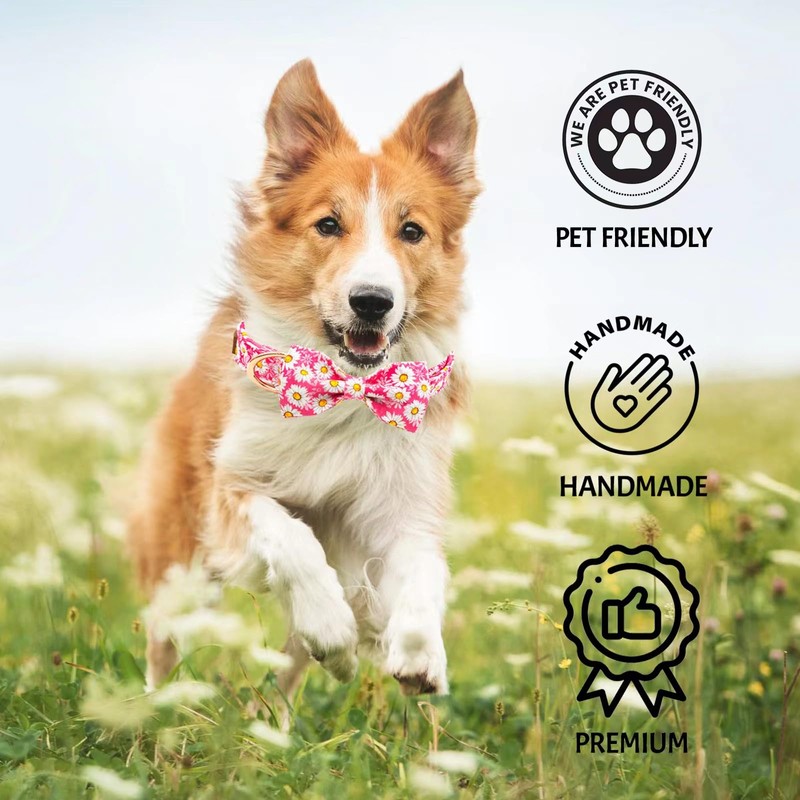 Tunkoo Pink Daisy Dog Collar with Cute Flower Bow Tie,