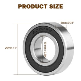 2PCS 6000-2RS Double Rubber Seal Bearings 10x26x8mm, high Speed deep Groove Ball Bearings with Stable Performance