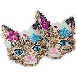 YYlingx 2 Pcs Cute Sequins Cat Embroidered Patches, Sew On Colorful Animal Shape Beaded Applique Patches for Clothes Jacket Handbag DIY Accessory