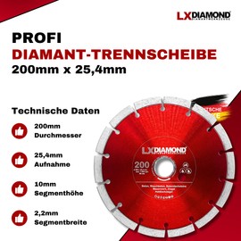 LXDIAMOND Diamond Cutting Disc 200 mm x 25.4 mm - for Cutting Tables, Bridge Saws - Diamond Disc for Cutting Stone, Concrete, Brick, Masonry - 200 mm Stone Disc in Professional Quality