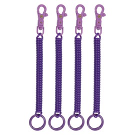 [PATIKIL] Retractable Bull Coil Spring Key Chain Set of 4 Anti-lost Key Chain Holder Lanyard Cord with Key Ring for Key Wallet Dark Purple
